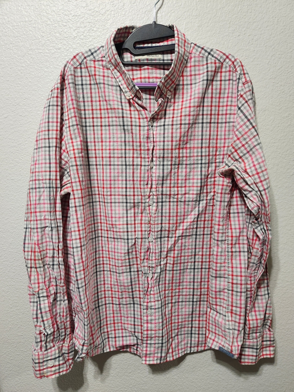 Classic Button-Down Plaid Shirt — Red, Gray & White